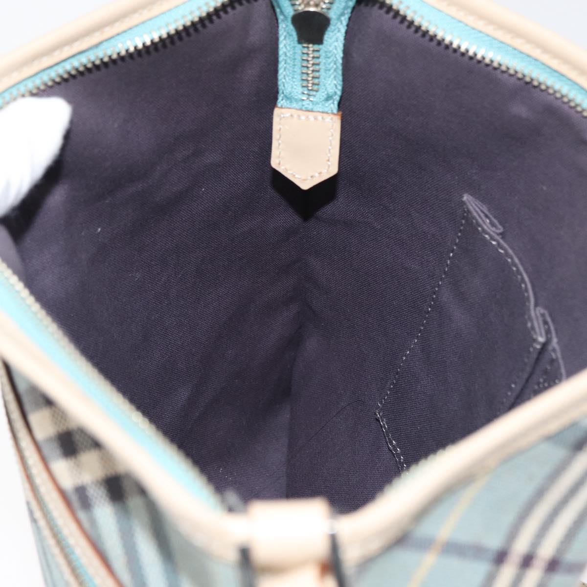 BURBERRY Nova Check Blue Label Shoulder Bag Canvas Light Blue Silver Auth 179010