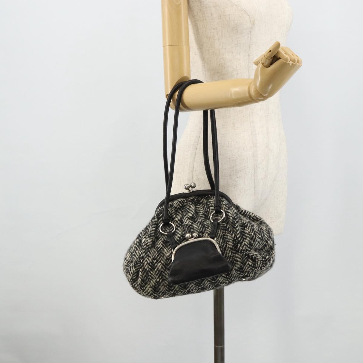 Miu Miu Shoulder Bag Tweed Black Silver Auth 179013A