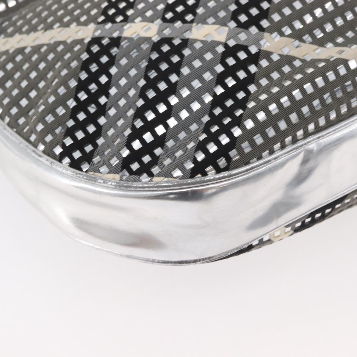 BURBERRY Nova Check Shoulder Bag Leather Silver Auth 179014