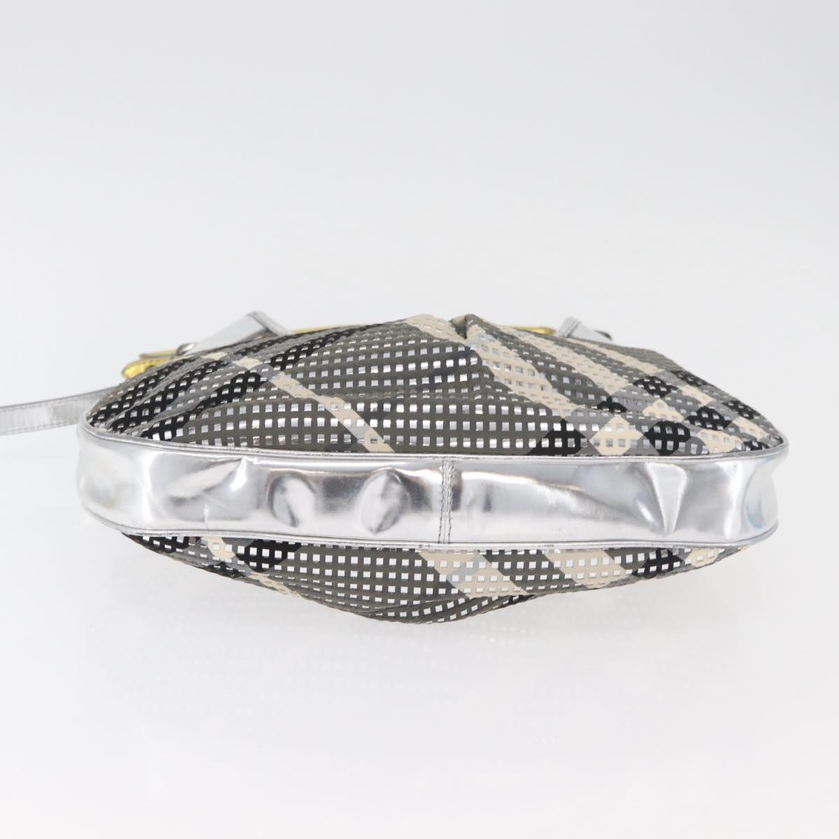 BURBERRY Nova Check Shoulder Bag Leather Silver Auth 179014