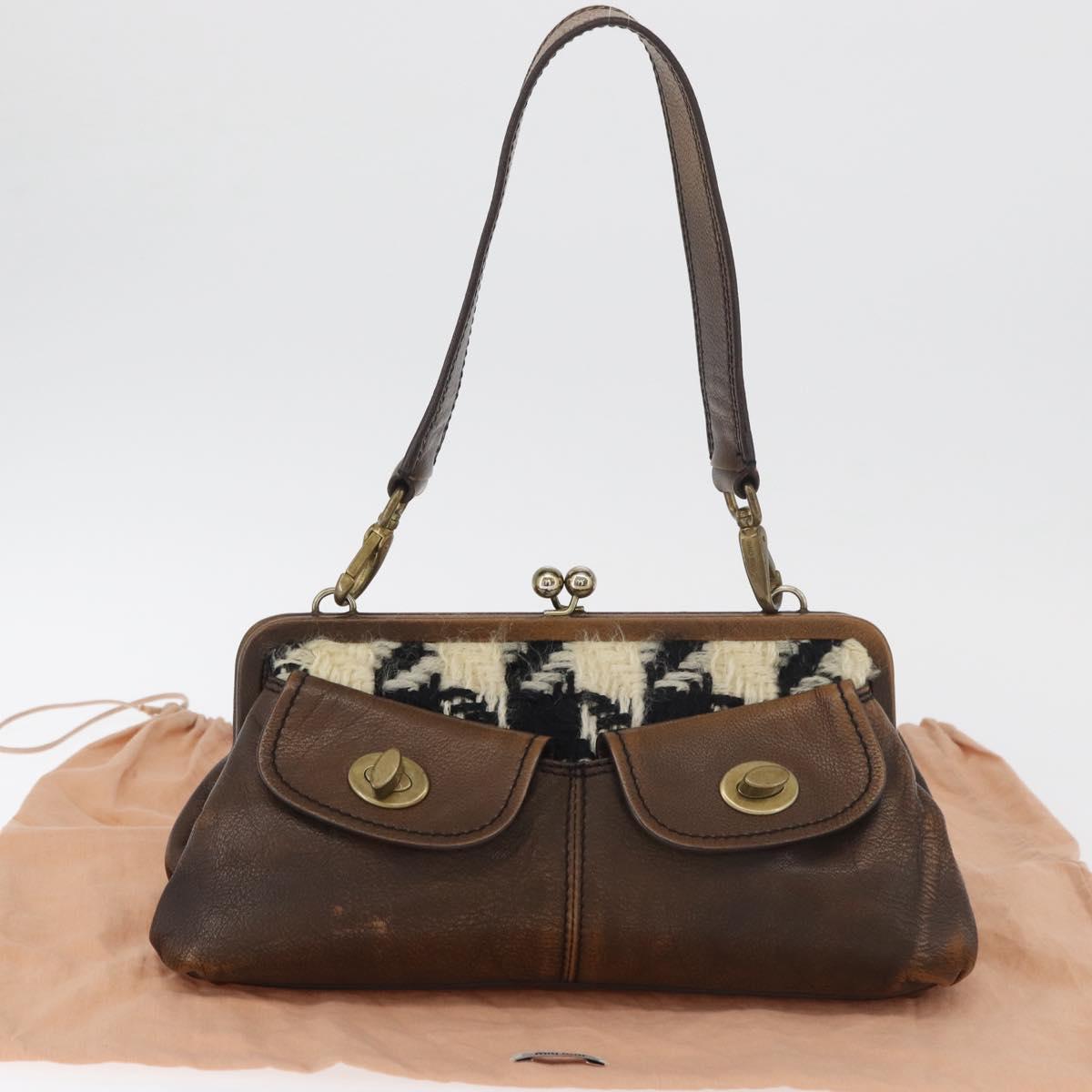 Miu Miu Hand Bag Leather Brown Silver Auth 179018V