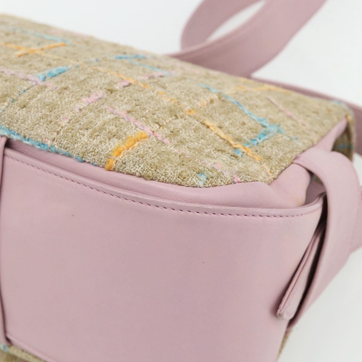CHANEL 2.55 Shoulder Bag Tweed Pink Gold CC Auth 179020SAV