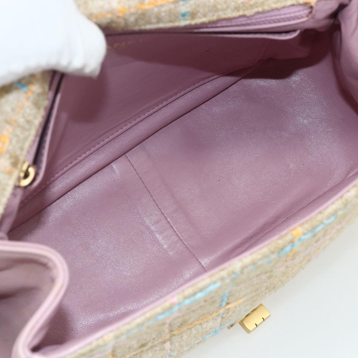 CHANEL 2.55 Shoulder Bag Tweed Pink Gold CC Auth 179020SAV