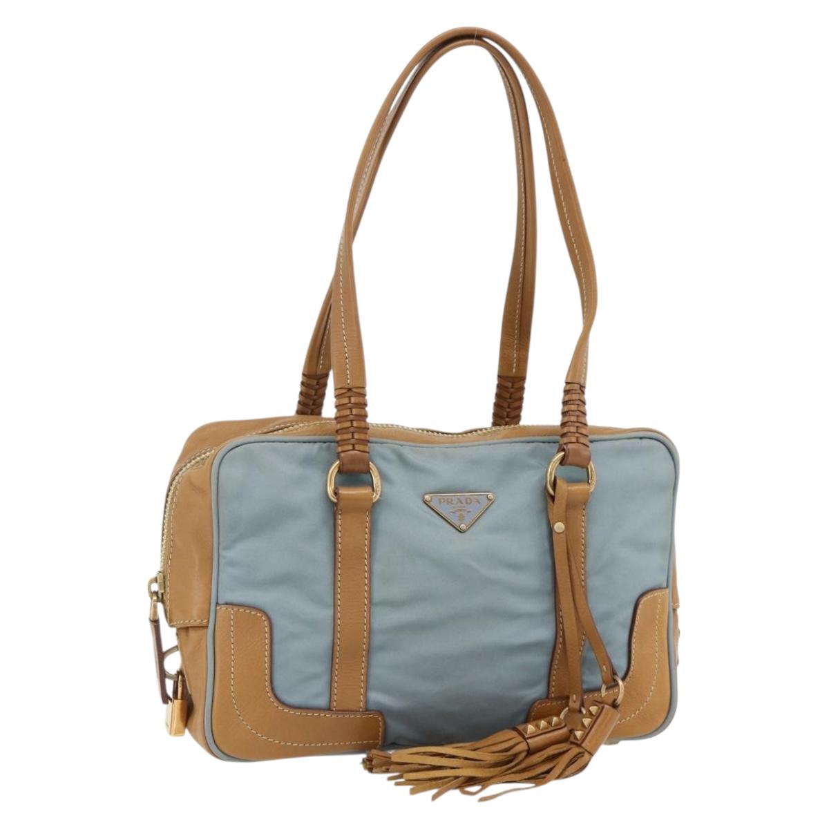PRADA Shoulder Bag Nylon Light Blue Gold Auth 179021