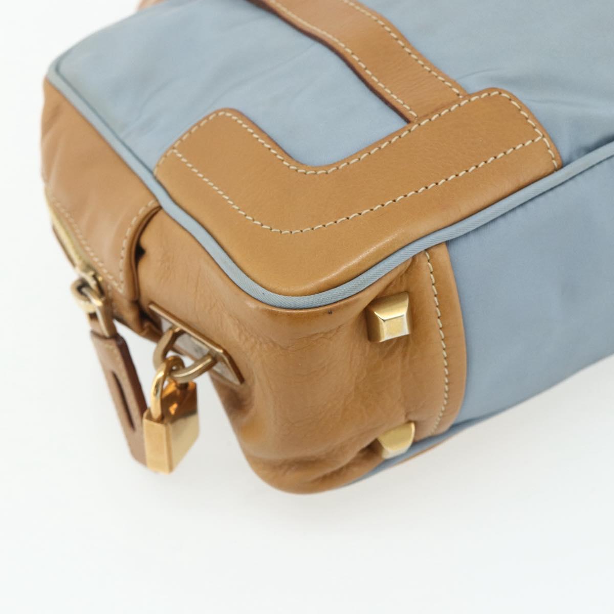 PRADA Shoulder Bag Nylon Light Blue Gold Auth 179021
