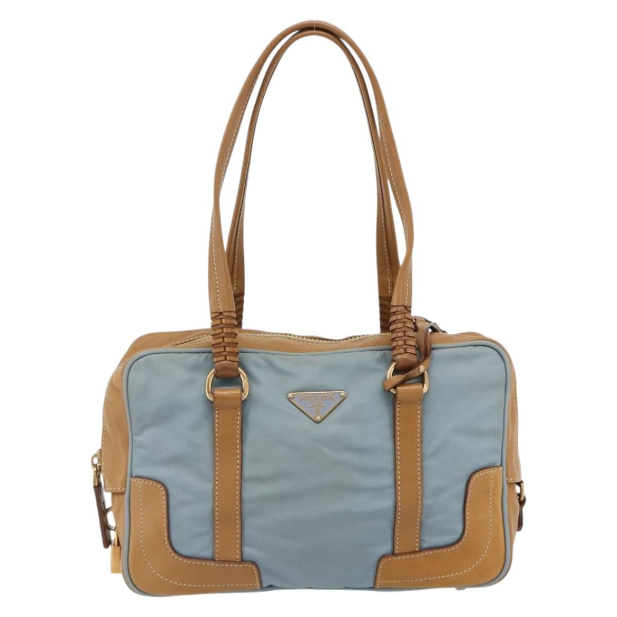 PRADA Shoulder Bag Nylon Light Blue Gold Auth 179021