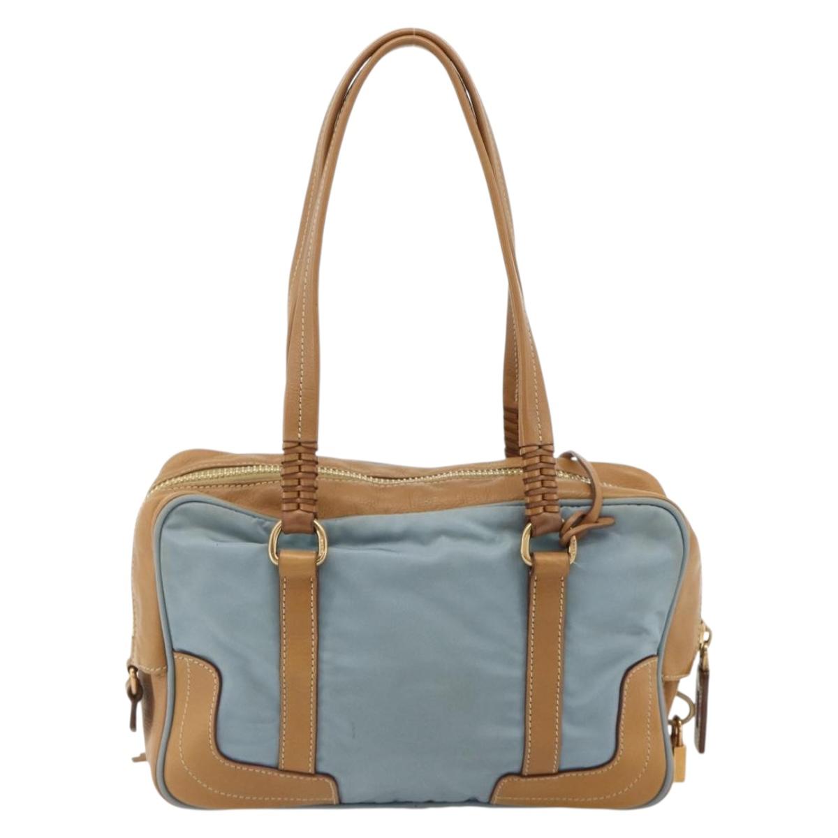 PRADA Shoulder Bag Nylon Light Blue Gold Auth 179021
