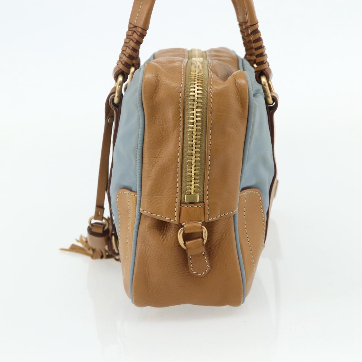 PRADA Shoulder Bag Nylon Light Blue Gold Auth 179021