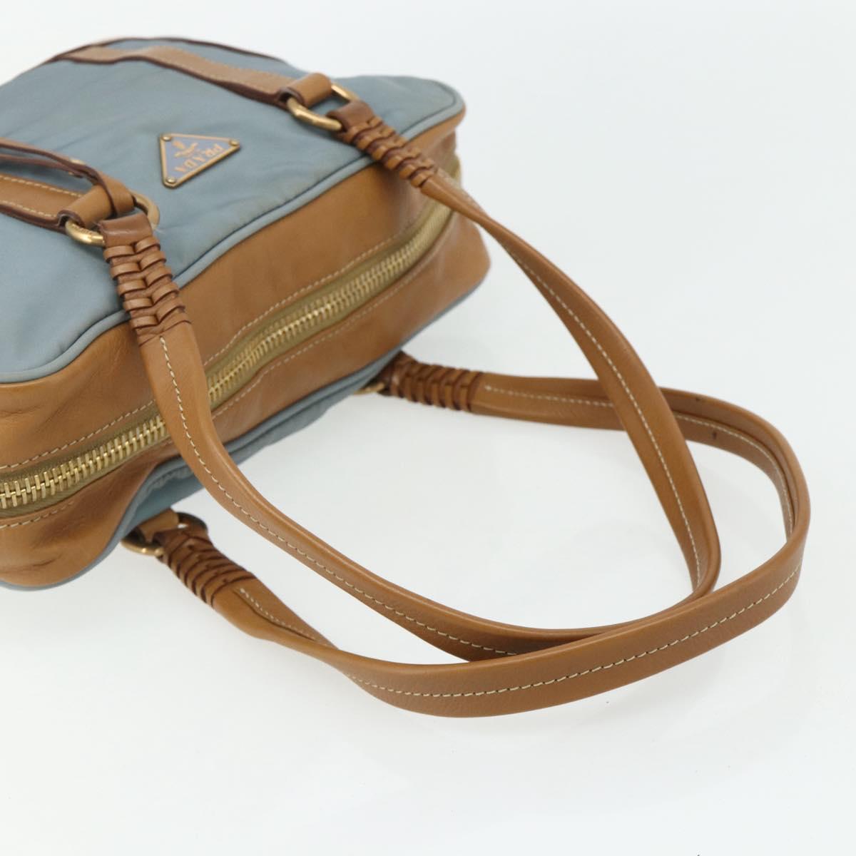 PRADA Shoulder Bag Nylon Light Blue Gold Auth 179021