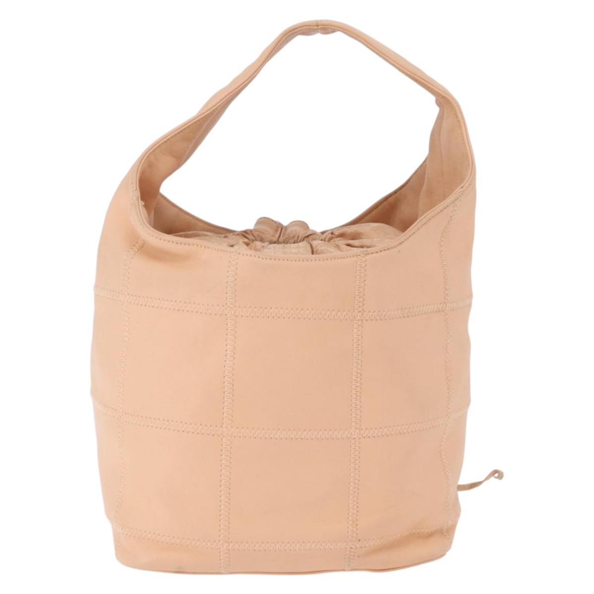 CHANEL Choco Bar Hand Bag Leather Beige CC Auth 179026A