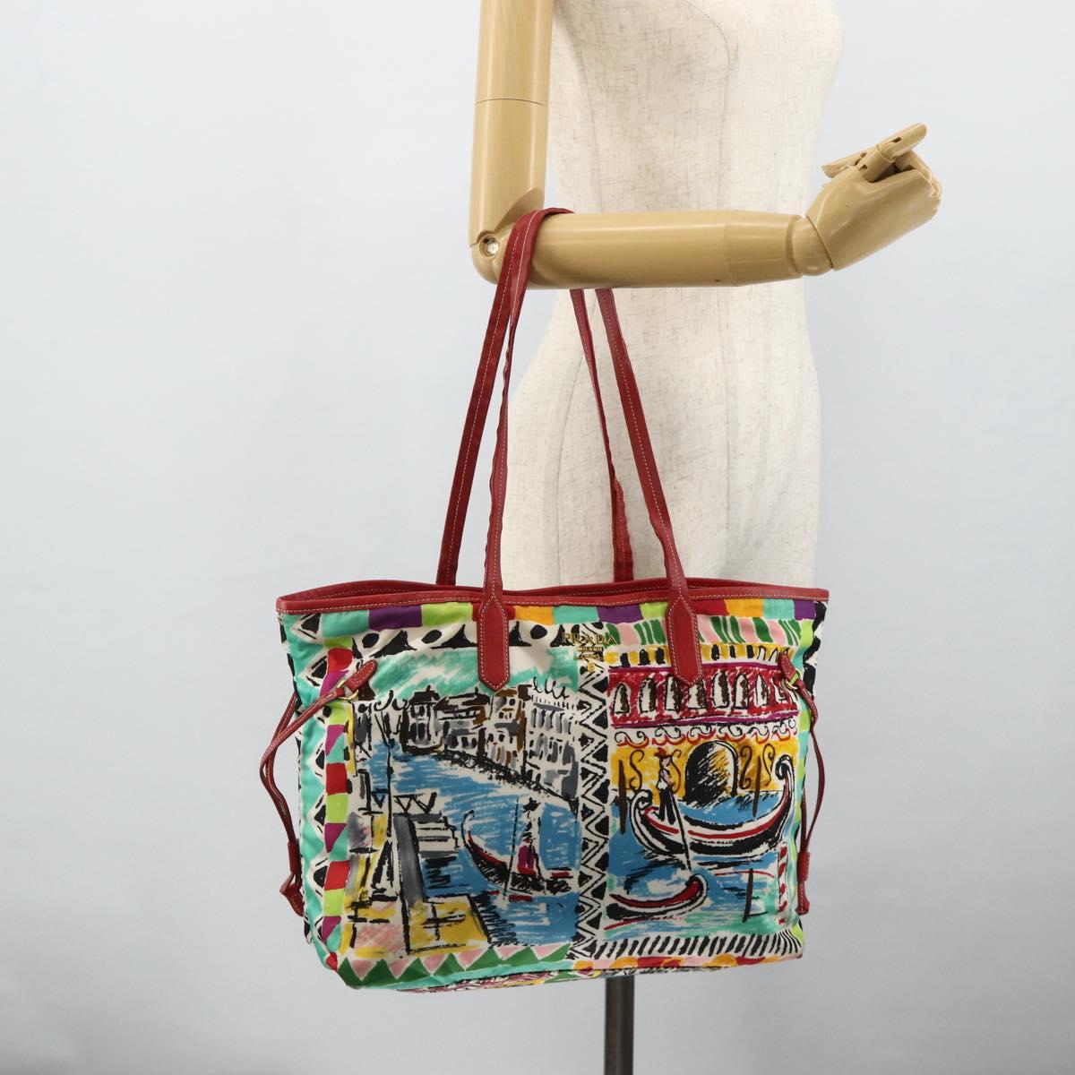 PRADA Tote Bag Nylon Multicolor Gold Auth 179027