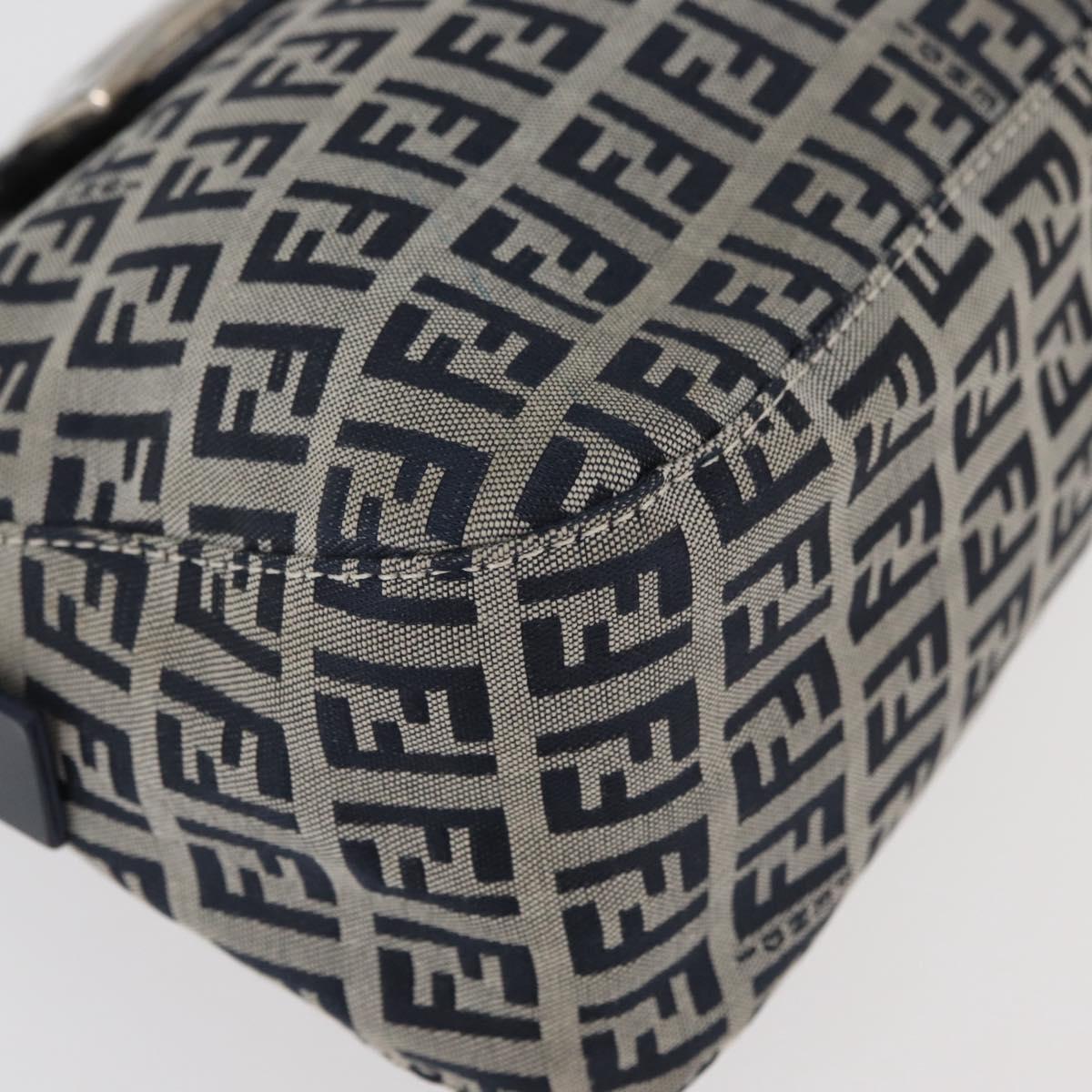 FENDI Zucchino Canvas Mamma Baguette Shoulder Bag Navy Silver Auth 179028SAV