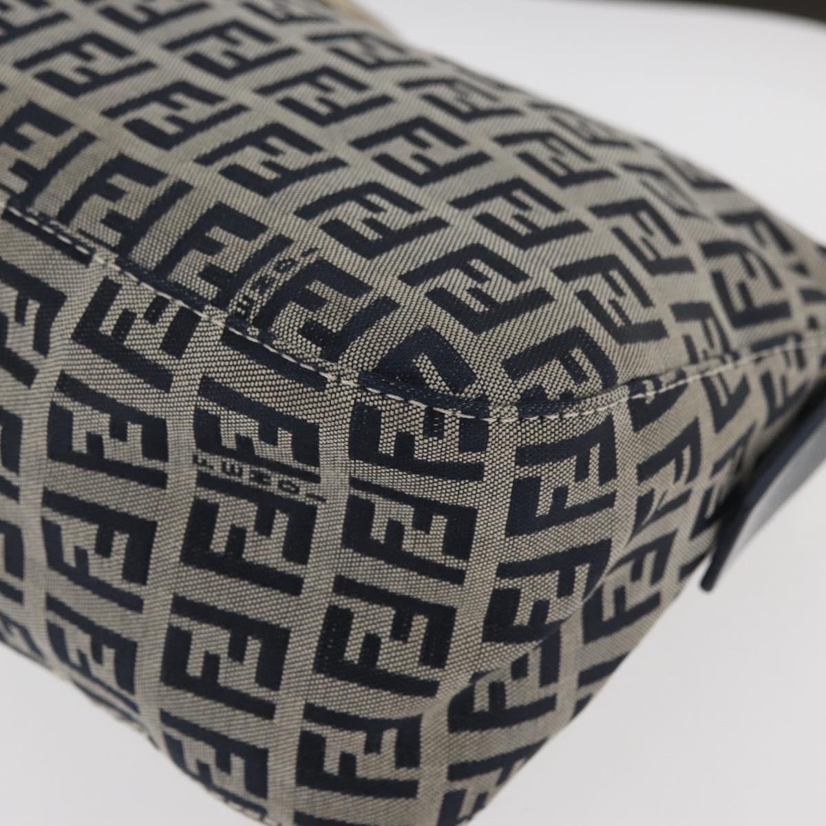 FENDI Zucchino Canvas Mamma Baguette Shoulder Bag Navy Silver Auth 179028SAV