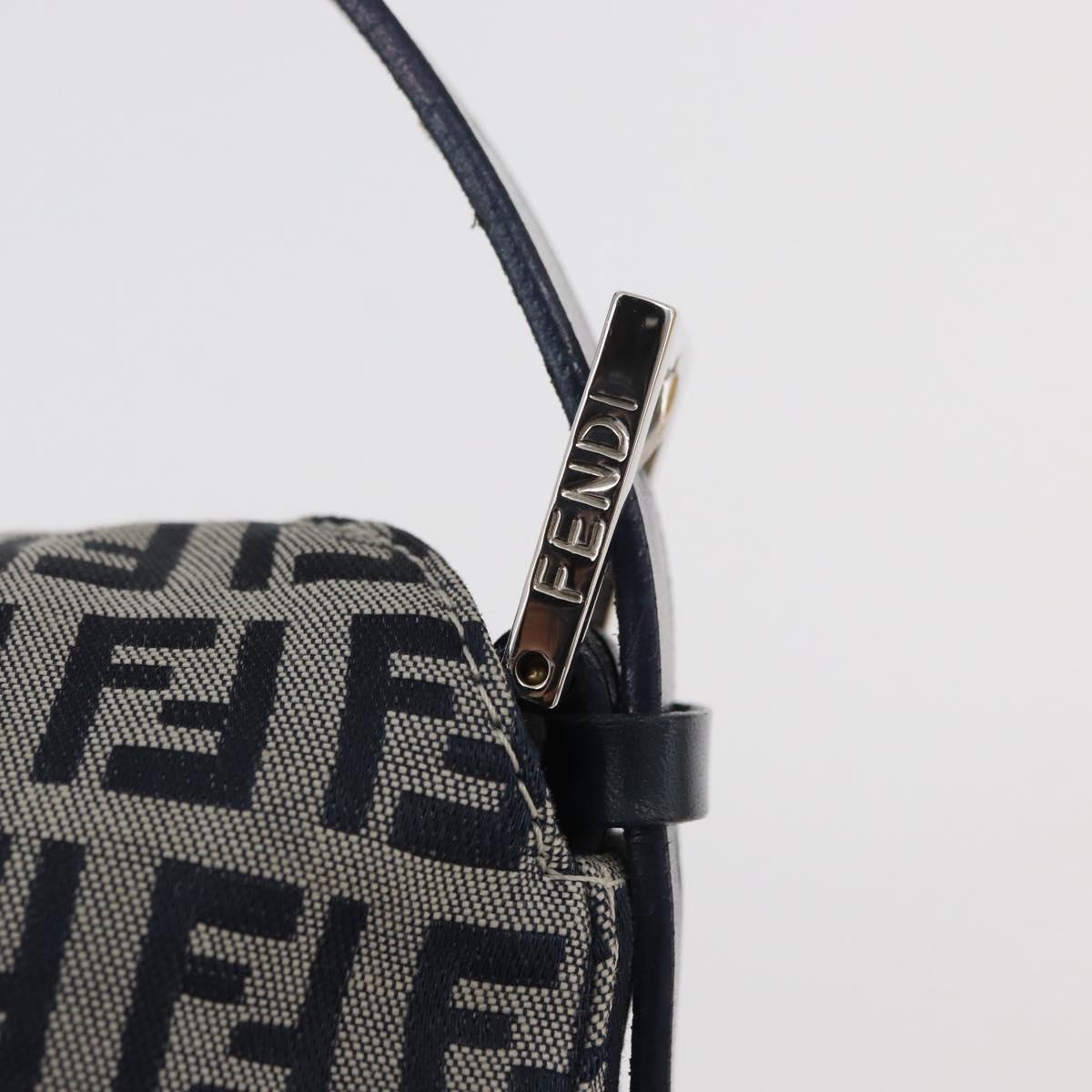 FENDI Zucchino Canvas Mamma Baguette Shoulder Bag Navy Silver Auth 179028SAV