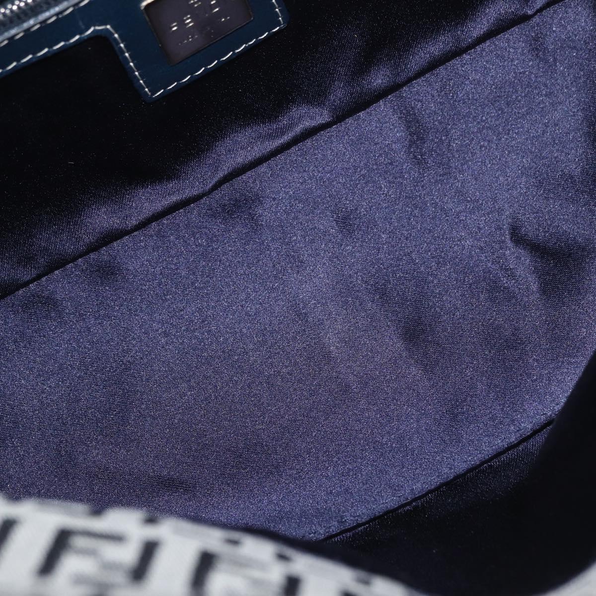 FENDI Zucchino Canvas Mamma Baguette Shoulder Bag Navy Silver Auth 179028SAV