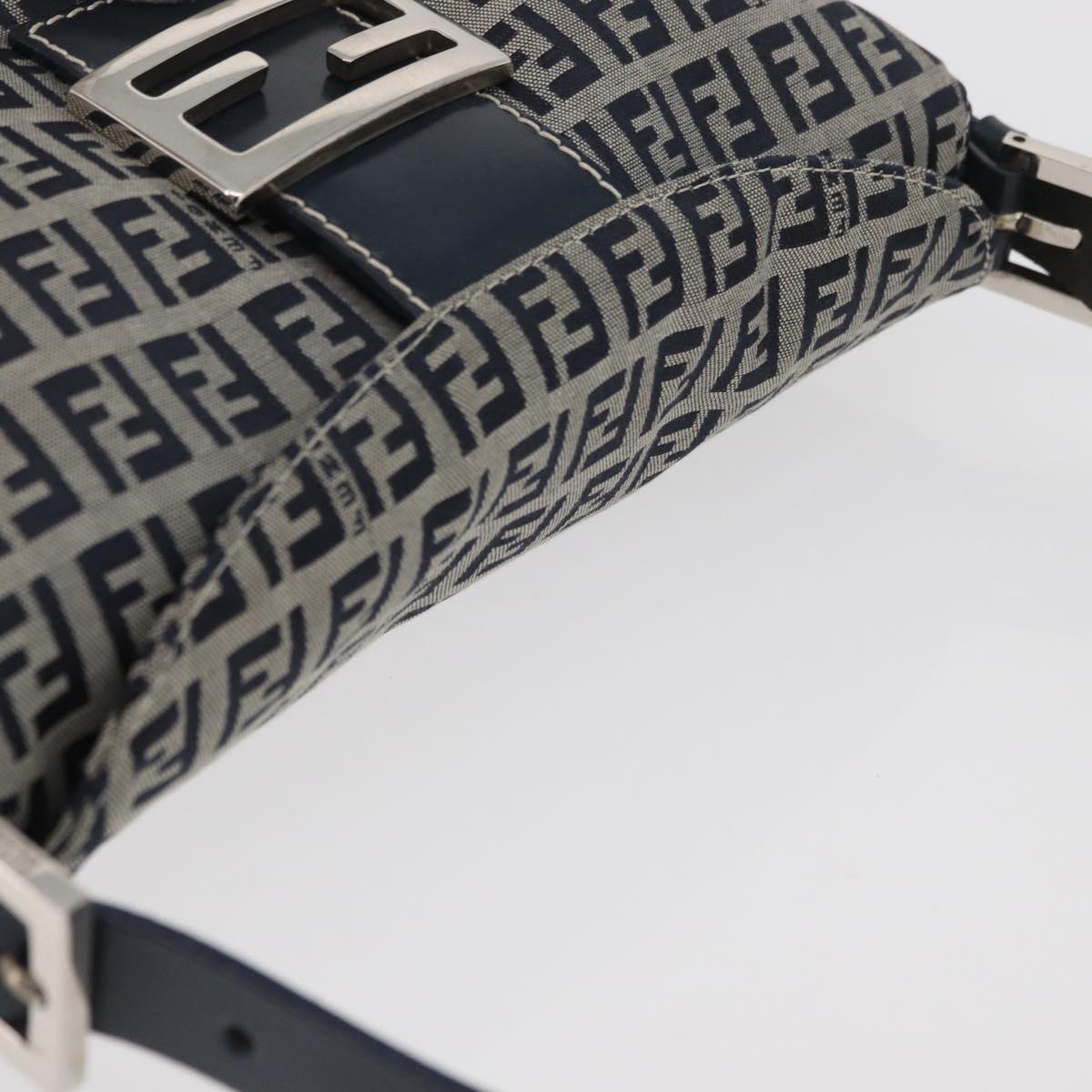 FENDI Zucchino Canvas Mamma Baguette Shoulder Bag Navy Silver Auth 179028SAV