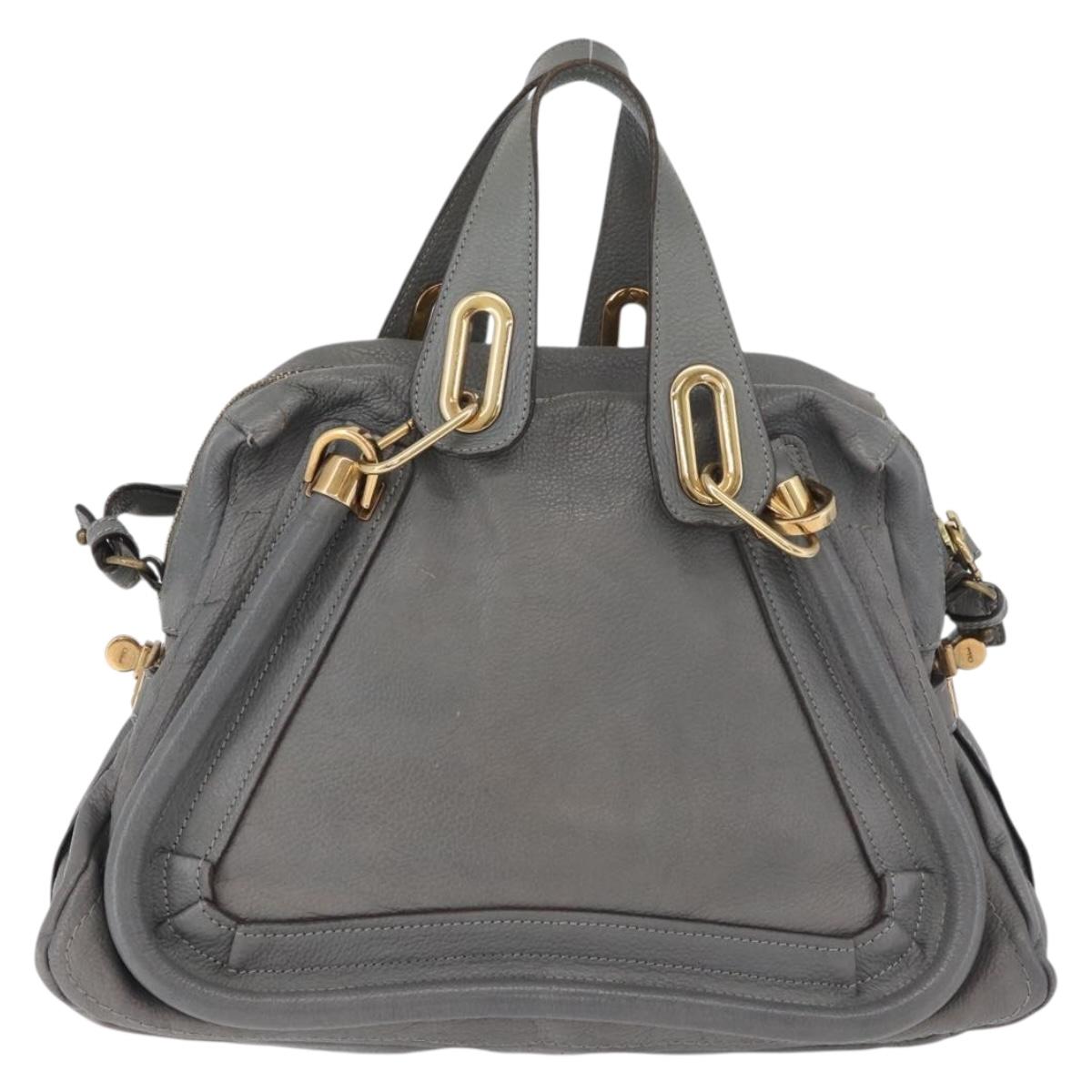 Chloe Paraty Hand Bag Leather 2way Gray Gold Auth 179031A