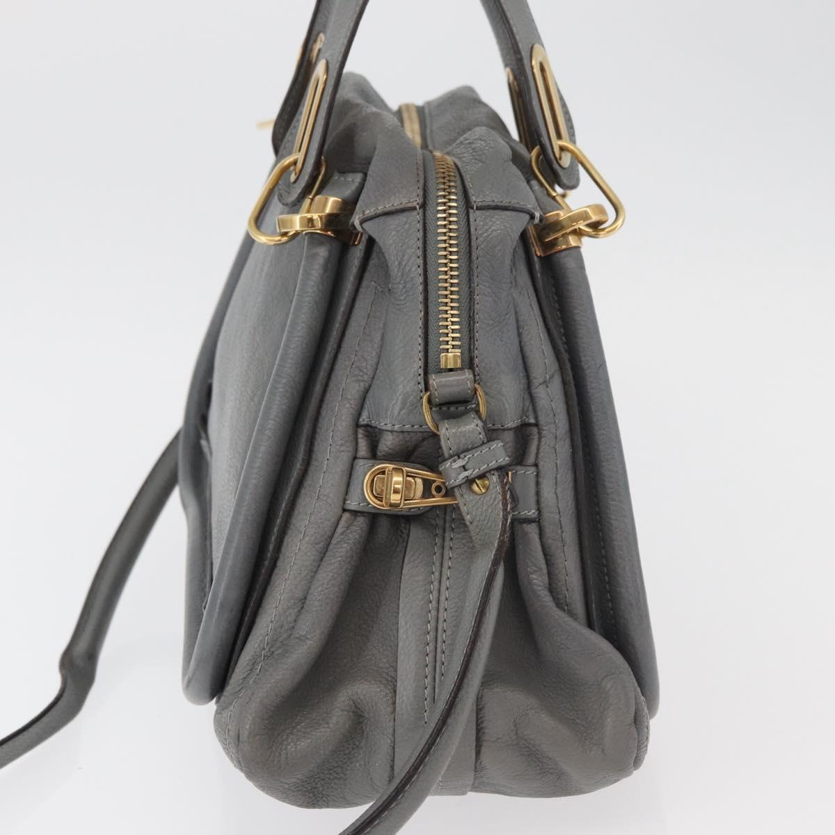 Chloe Paraty Hand Bag Leather 2way Gray Gold Auth 179031A