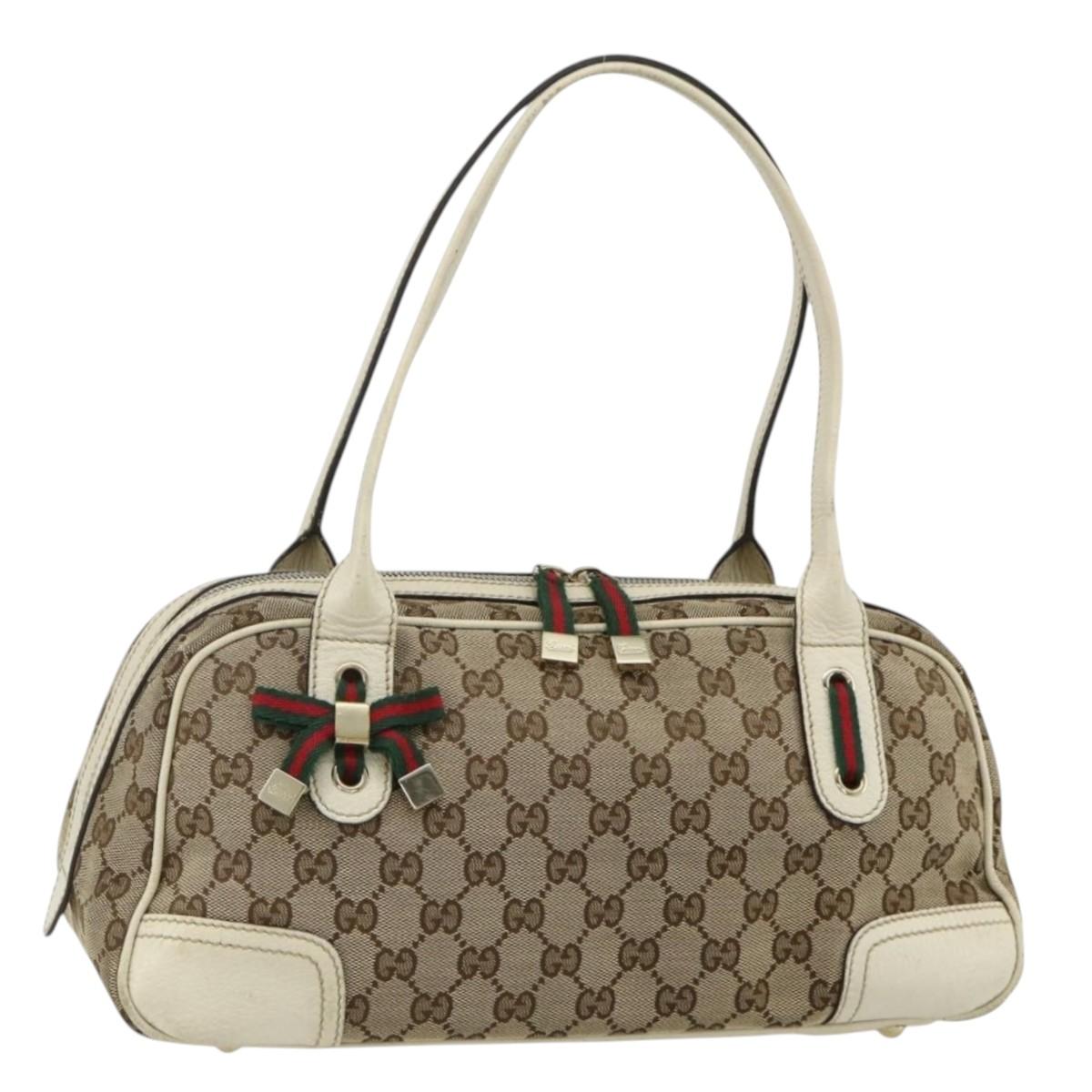 GUCCI GG Canvas Princey Web Sherry Line Bag Beige Gold 161720 Auth 179038A
