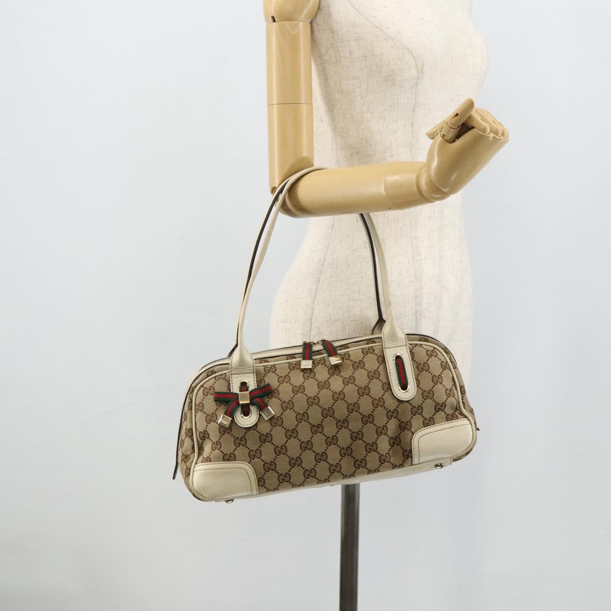GUCCI GG Canvas Princey Web Sherry Line Bag Beige Gold 161720 Auth 179038A