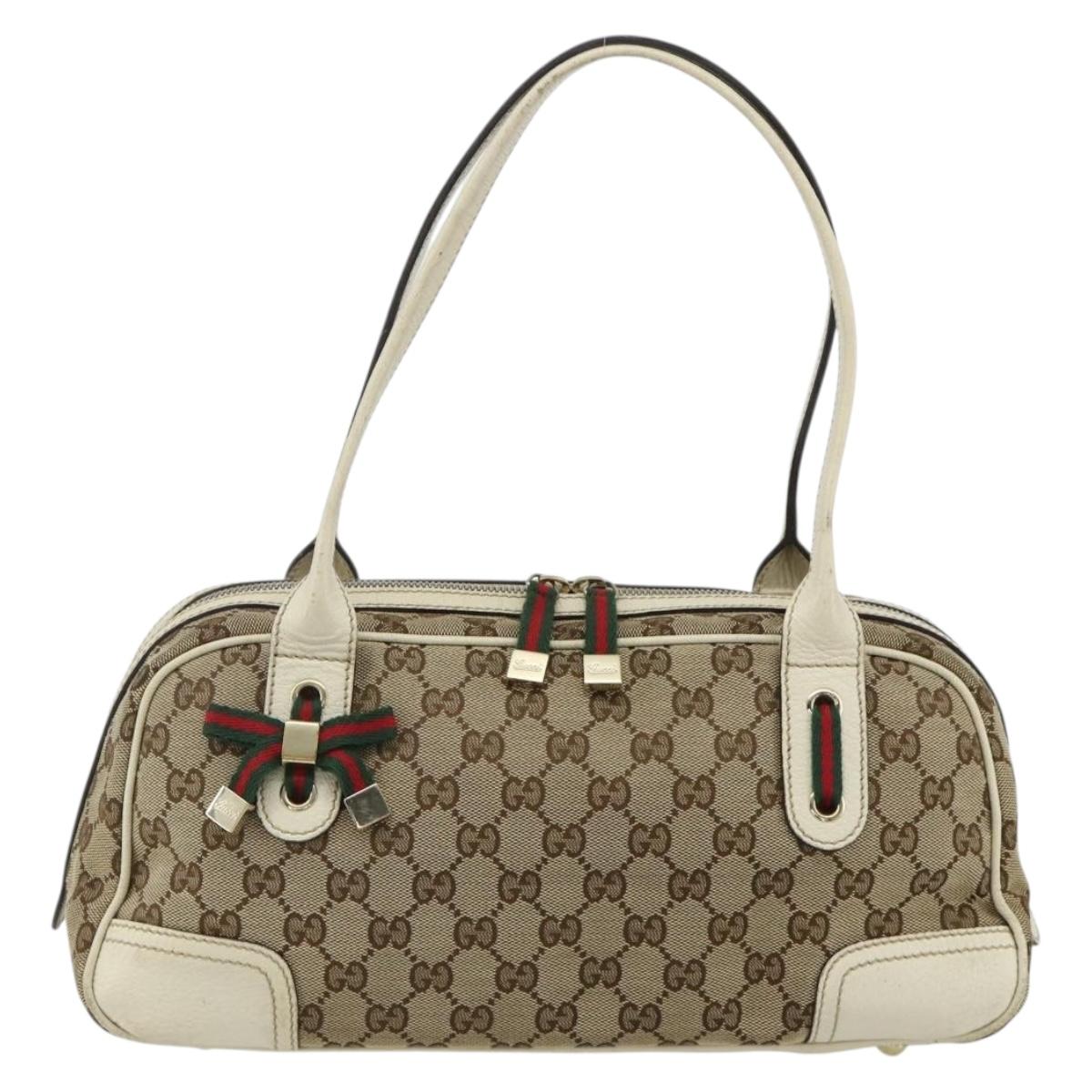 GUCCI GG Canvas Princey Web Sherry Line Bag Beige Gold 161720 Auth 179038A