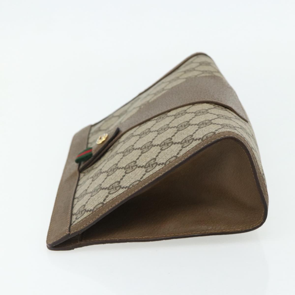 GUCCI GG Supreme Web Sherry Line Clutch Bag PVC Beige Gold 89 01 033 Auth 179040
