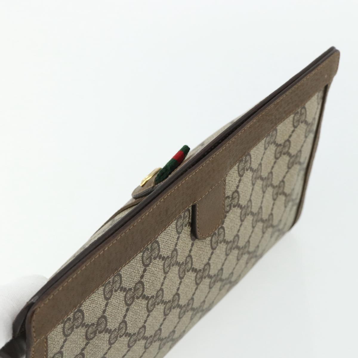 GUCCI GG Supreme Web Sherry Line Clutch Bag PVC Beige Gold 89 01 033 Auth 179040