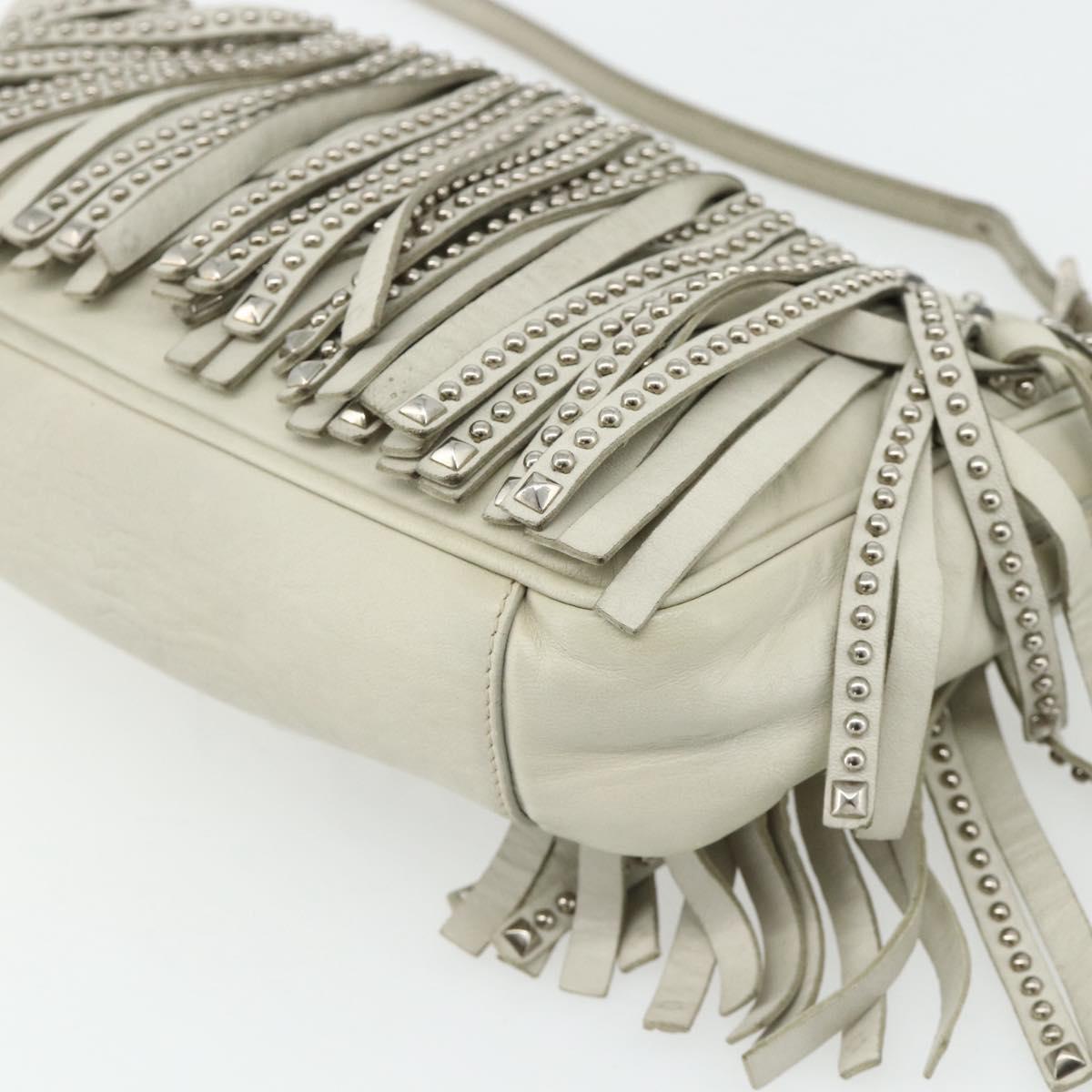PRADA Chain Shoulder Bag Leather Silver Ivory Auth 179041A