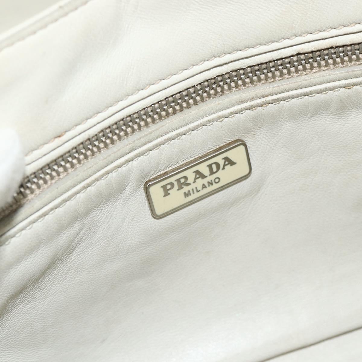 PRADA Chain Shoulder Bag Leather Silver Ivory Auth 179041A