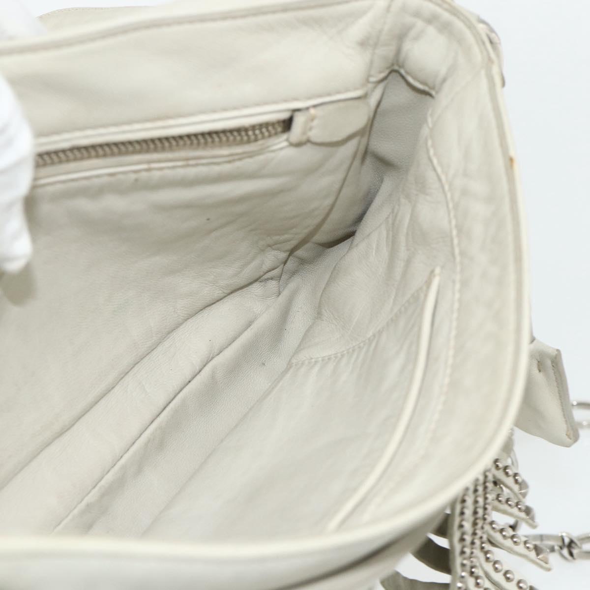 PRADA Chain Shoulder Bag Leather Silver Ivory Auth 179041A