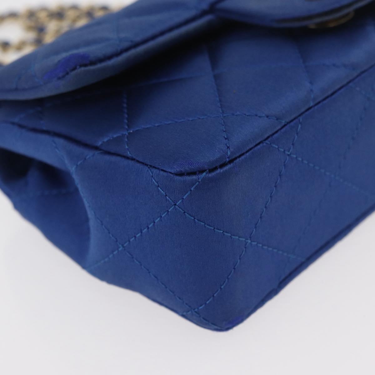 CHANEL Chain Mini Matelasse 17 Shoulder Bag Satin Blue Gold CC Auth 179045