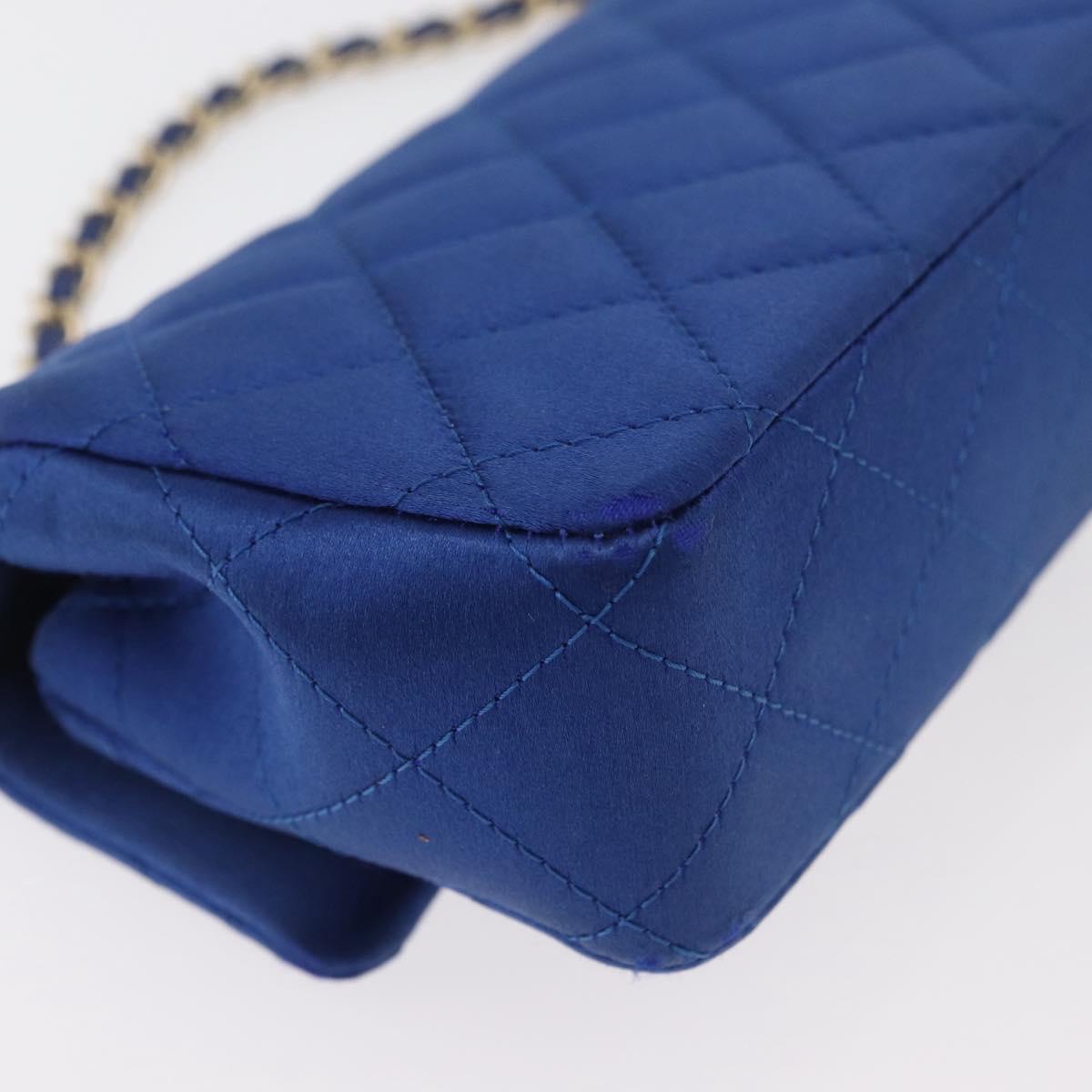 CHANEL Chain Mini Matelasse 17 Shoulder Bag Satin Blue Gold CC Auth 179045
