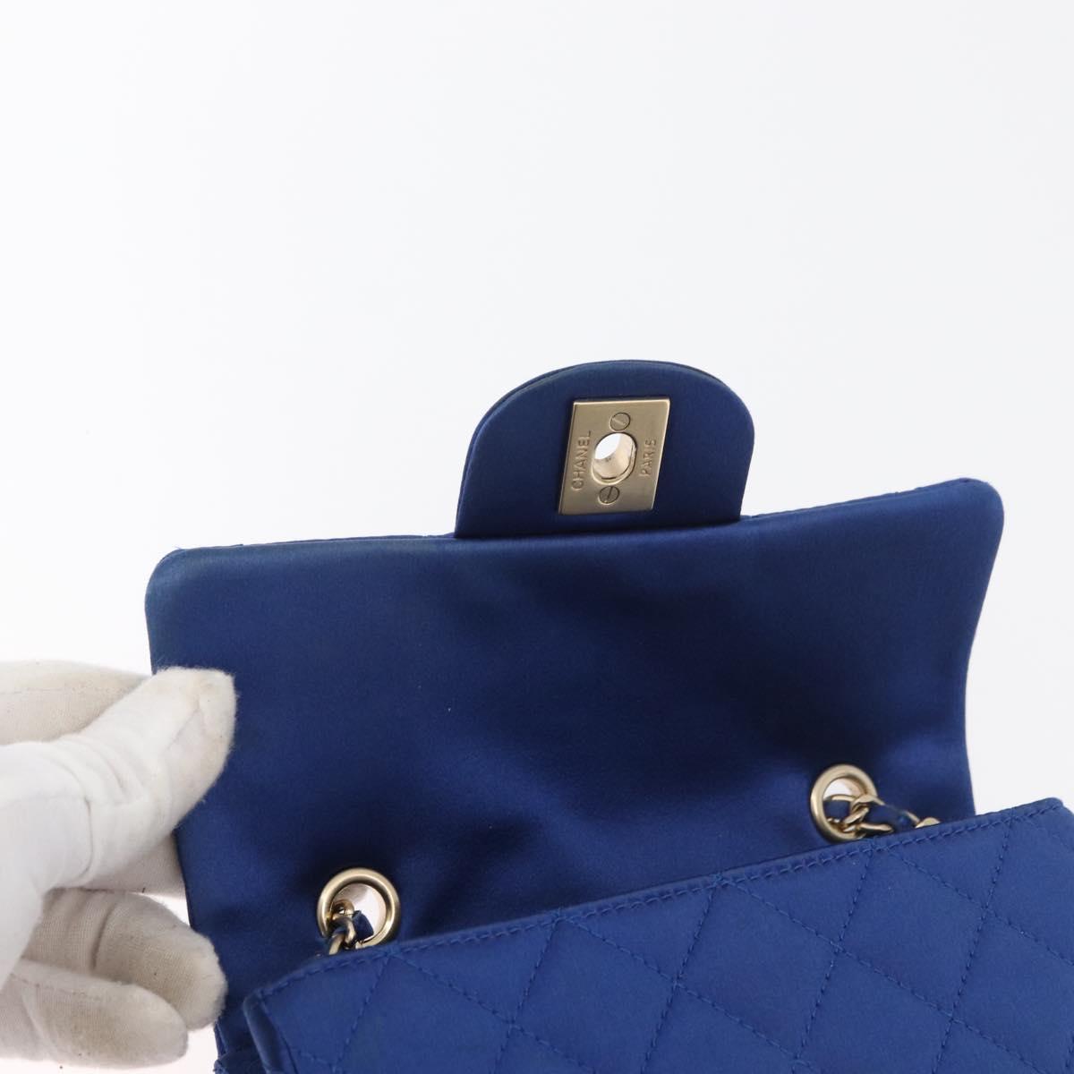 CHANEL Chain Mini Matelasse 17 Shoulder Bag Satin Blue Gold CC Auth 179045