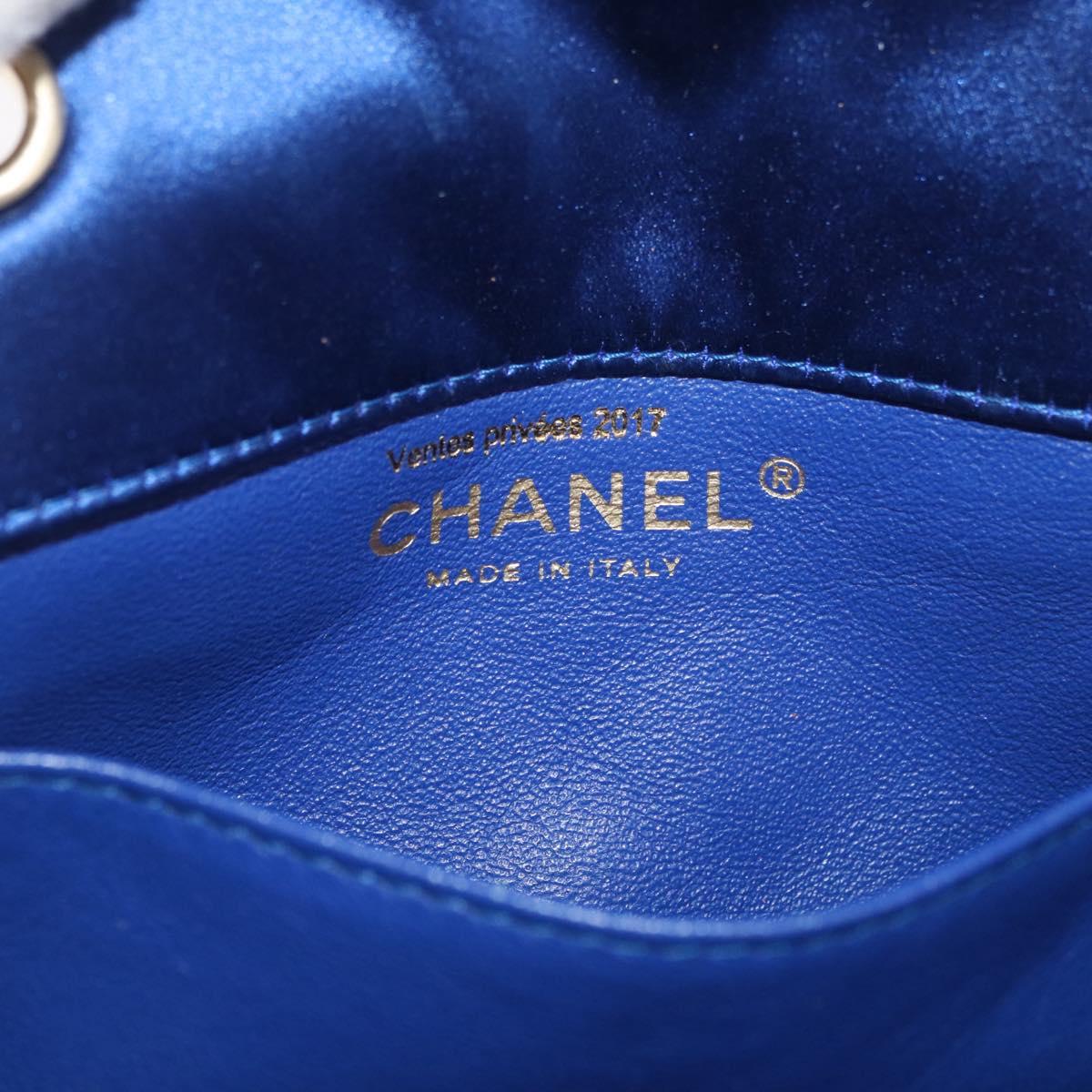CHANEL Chain Mini Matelasse 17 Shoulder Bag Satin Blue Gold CC Auth 179045