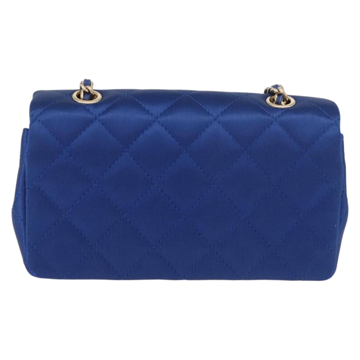 CHANEL Chain Mini Matelasse 17 Shoulder Bag Satin Blue Gold CC Auth 179045