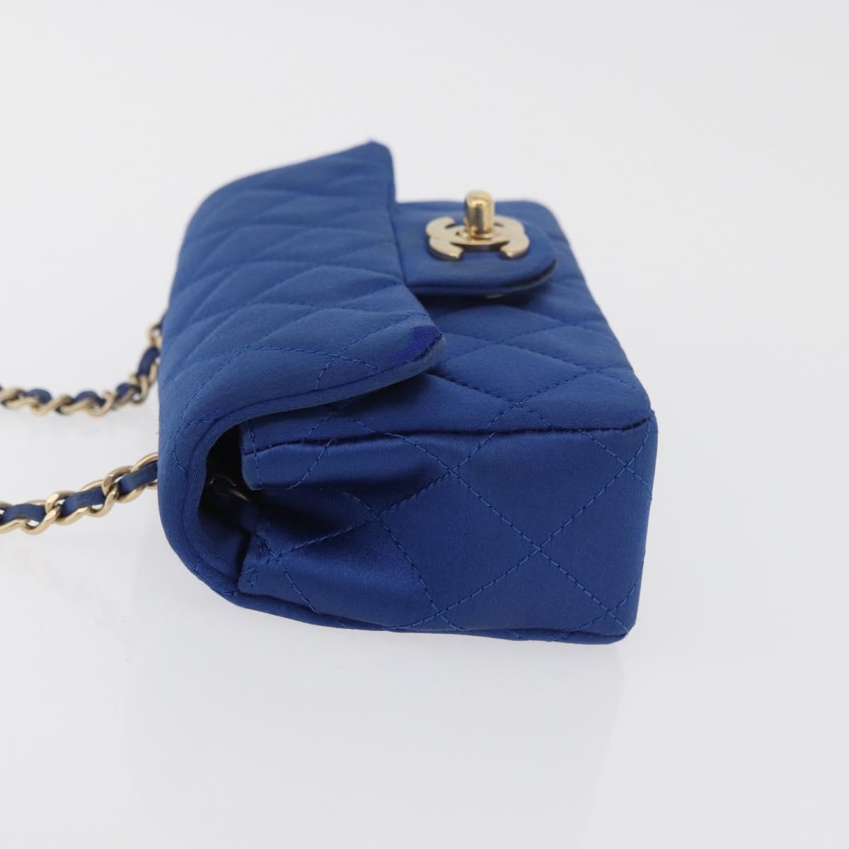 CHANEL Chain Mini Matelasse 17 Shoulder Bag Satin Blue Gold CC Auth 179045