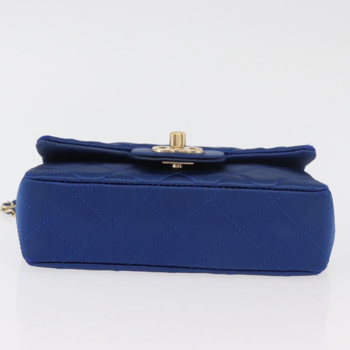 CHANEL Chain Mini Matelasse 17 Shoulder Bag Satin Blue Gold CC Auth 179045