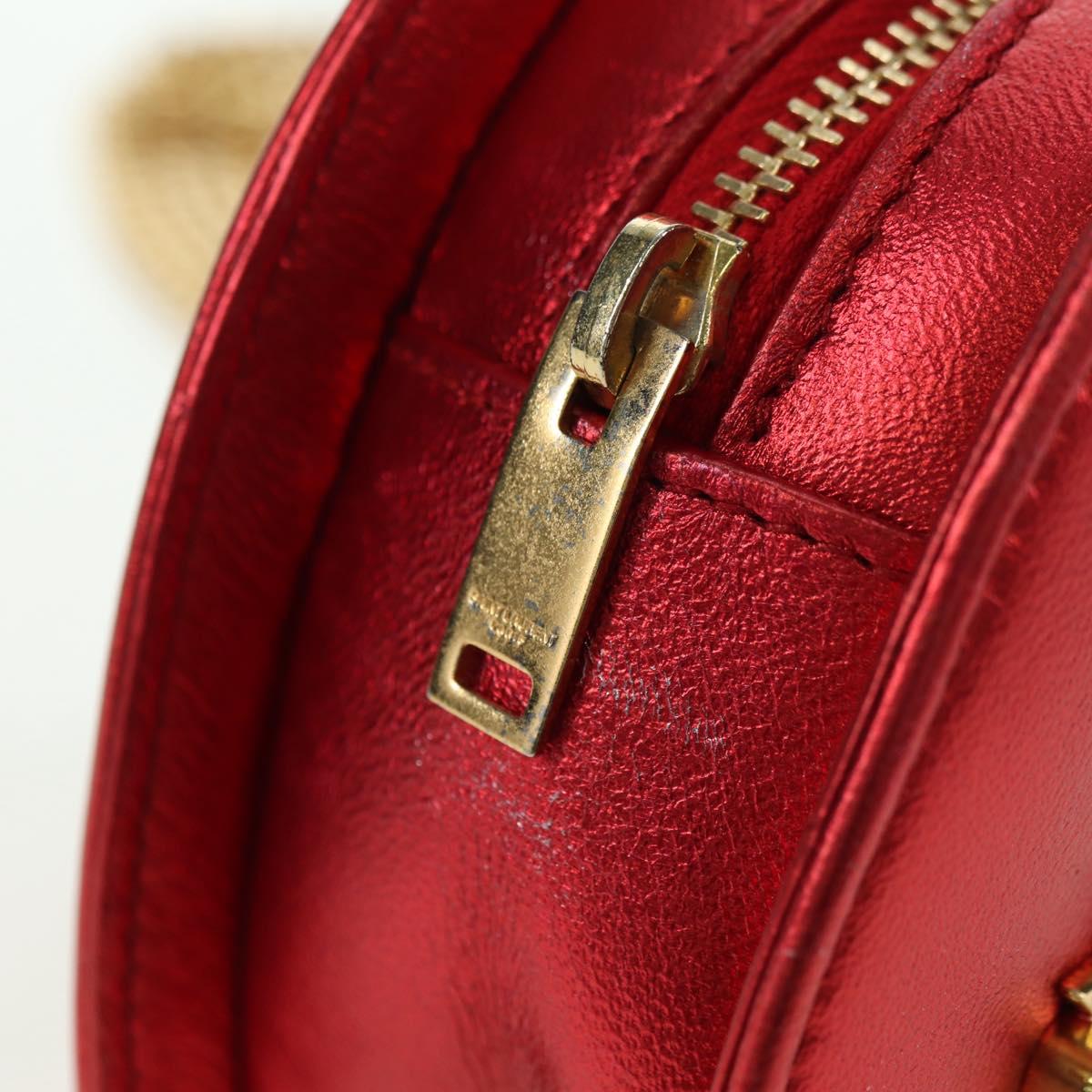 SAINT LAURENT Love Heart Chain Shoulder Bag Leather Red Gold Auth 179049V