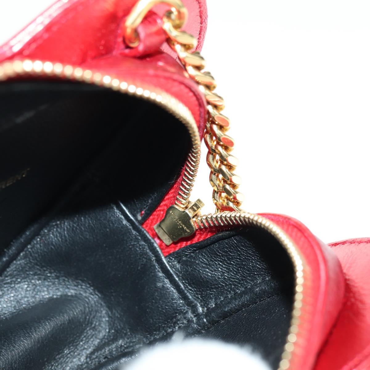 SAINT LAURENT Love Heart Chain Shoulder Bag Leather Red Gold Auth 179049V