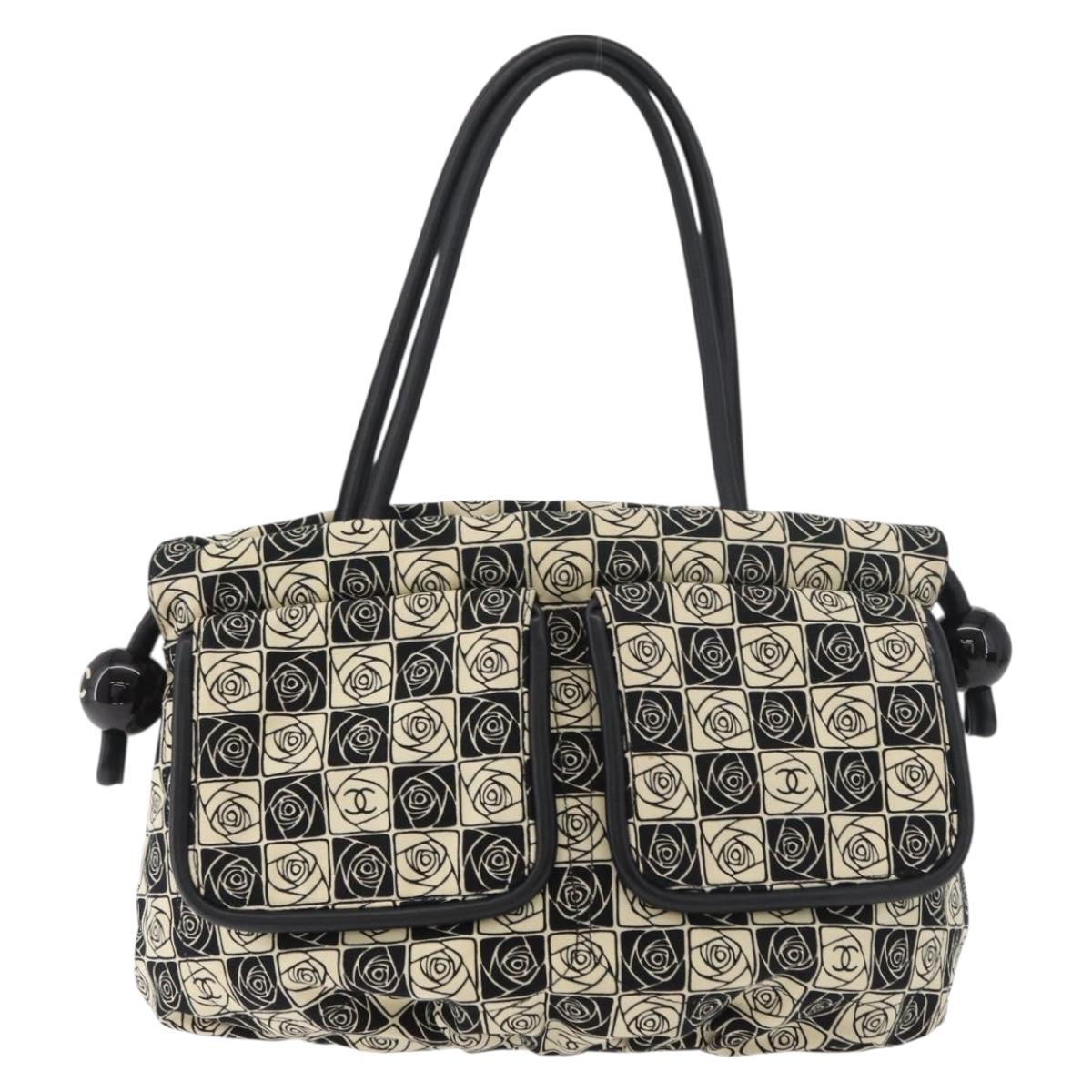 CHANEL Camelia Tote Bag Canvas Black Silver CC Auth 179051SAV