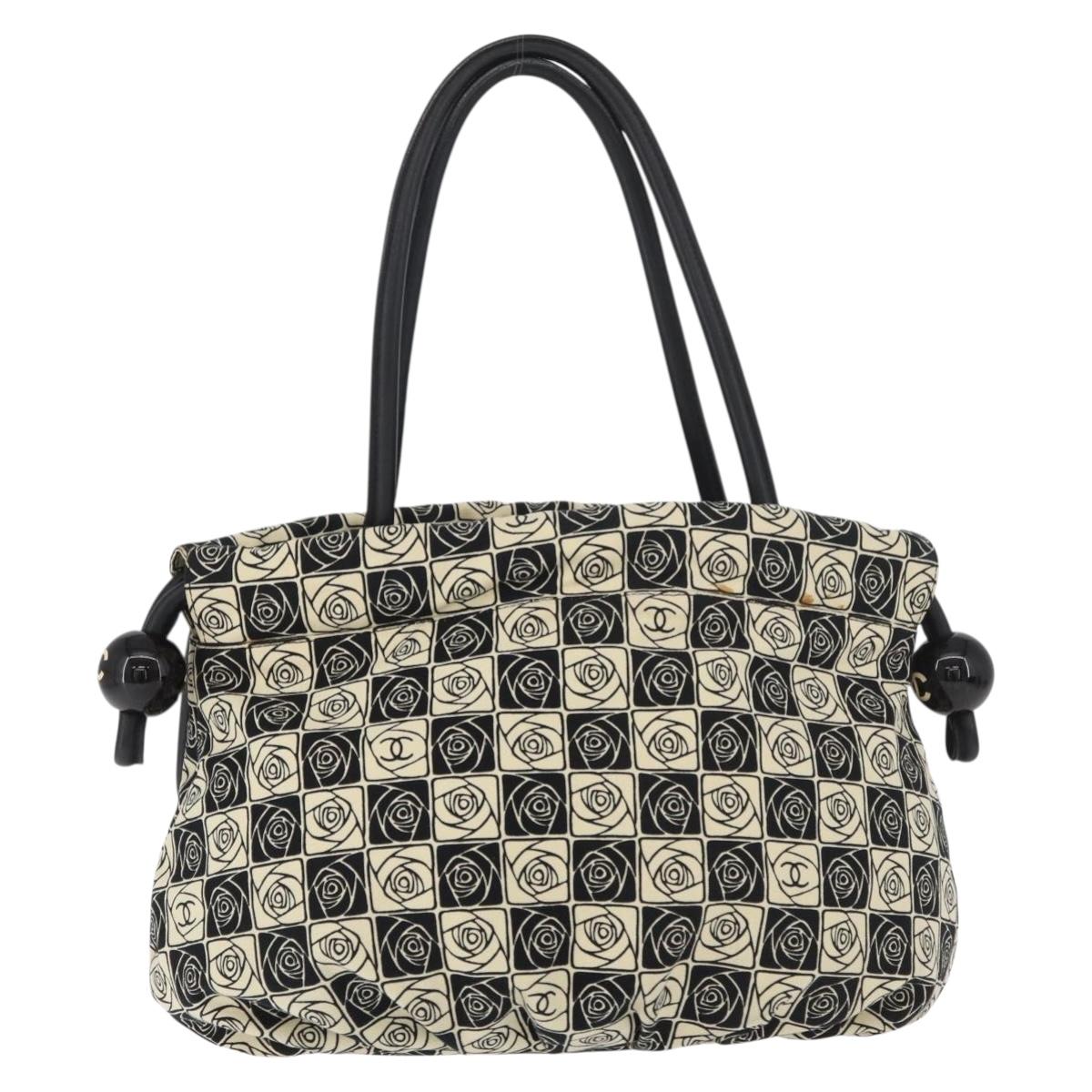 CHANEL Camelia Tote Bag Canvas Black Silver CC Auth 179051SAV