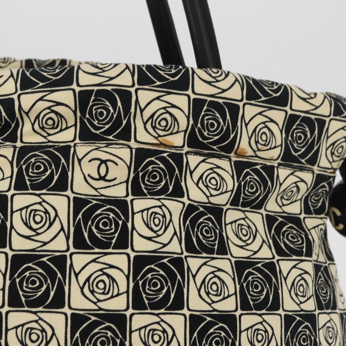 CHANEL Camelia Tote Bag Canvas Black Silver CC Auth 179051SAV