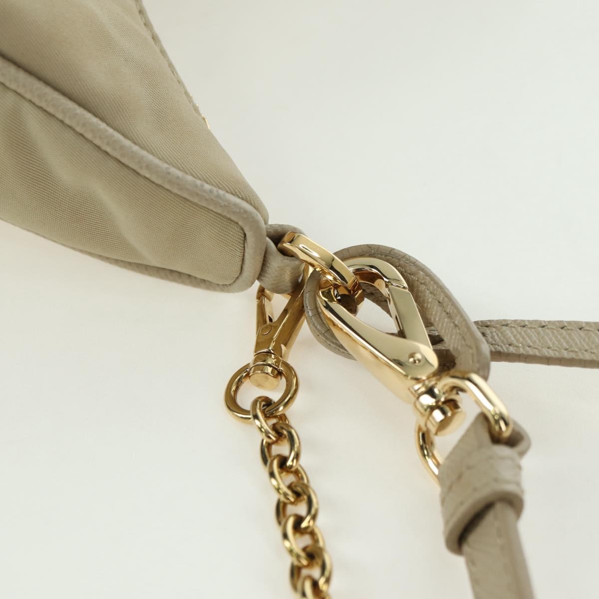 PRADA Chain Shoulder Bag Nylon 3way Beige Gold Auth 179052V