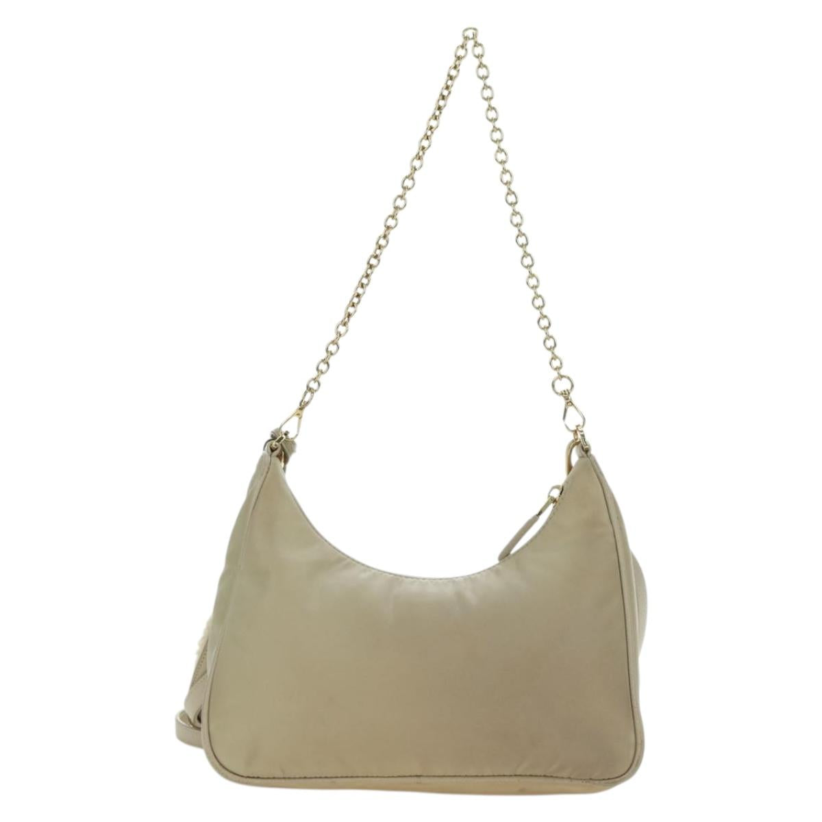 PRADA Chain Shoulder Bag Nylon 3way Beige Gold Auth 179052V