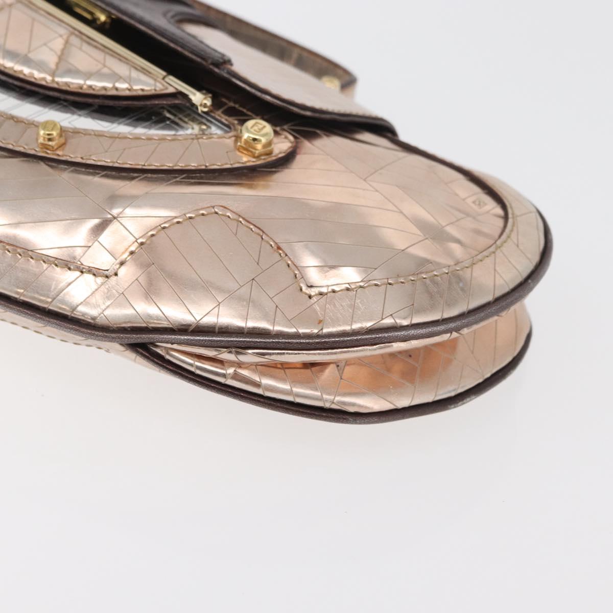 FENDI Hand Bag Patent leather Bronze Gold Auth 179053A