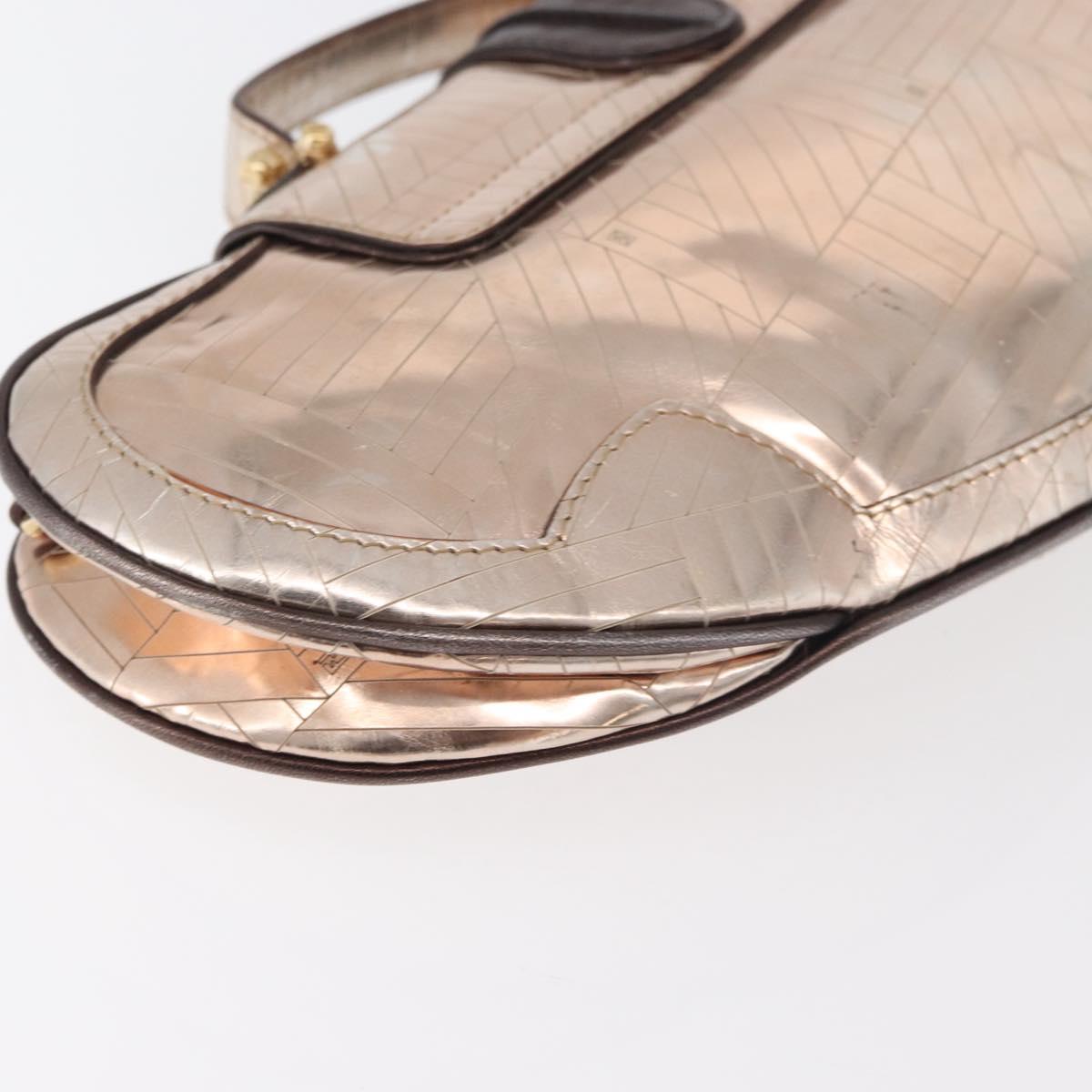 FENDI Hand Bag Patent leather Bronze Gold Auth 179053A