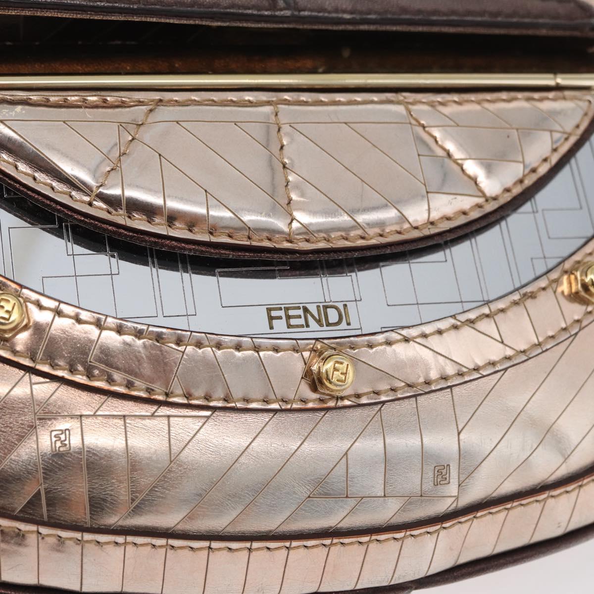 FENDI Hand Bag Patent leather Bronze Gold Auth 179053A
