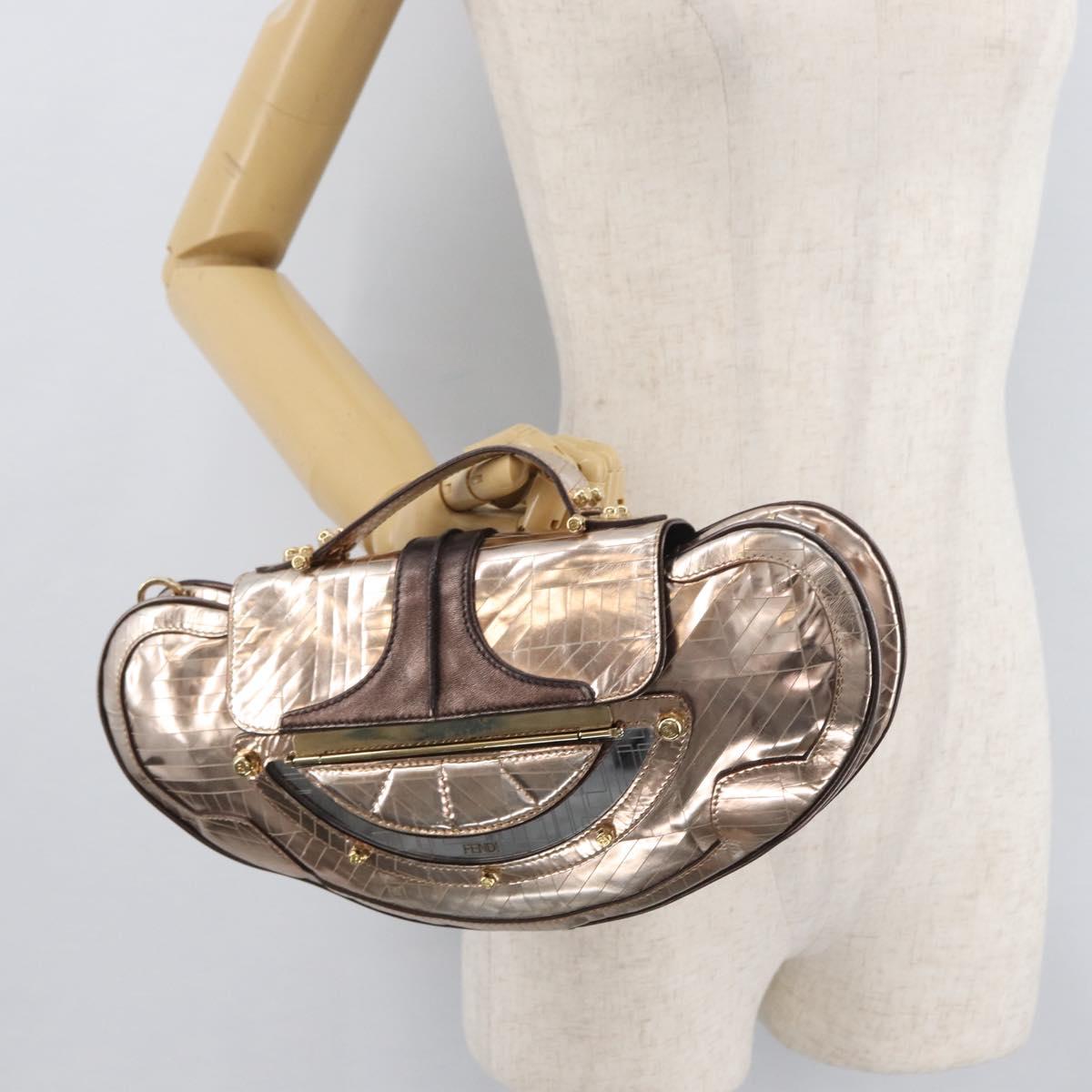 FENDI Hand Bag Patent leather Bronze Gold Auth 179053A