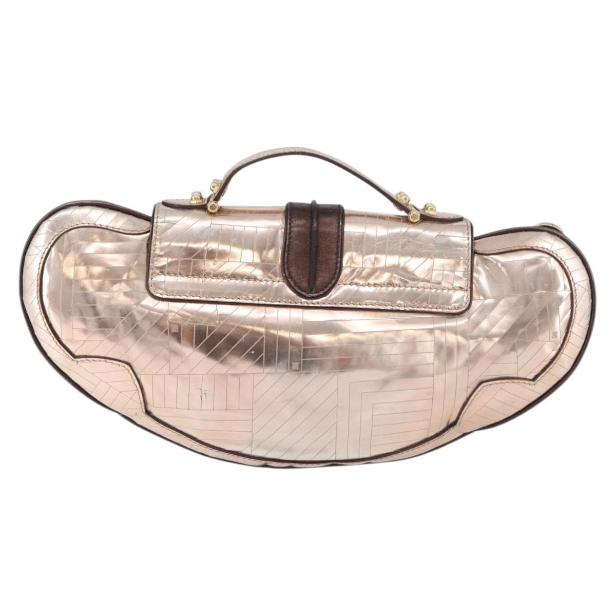 FENDI Hand Bag Patent leather Bronze Gold Auth 179053A