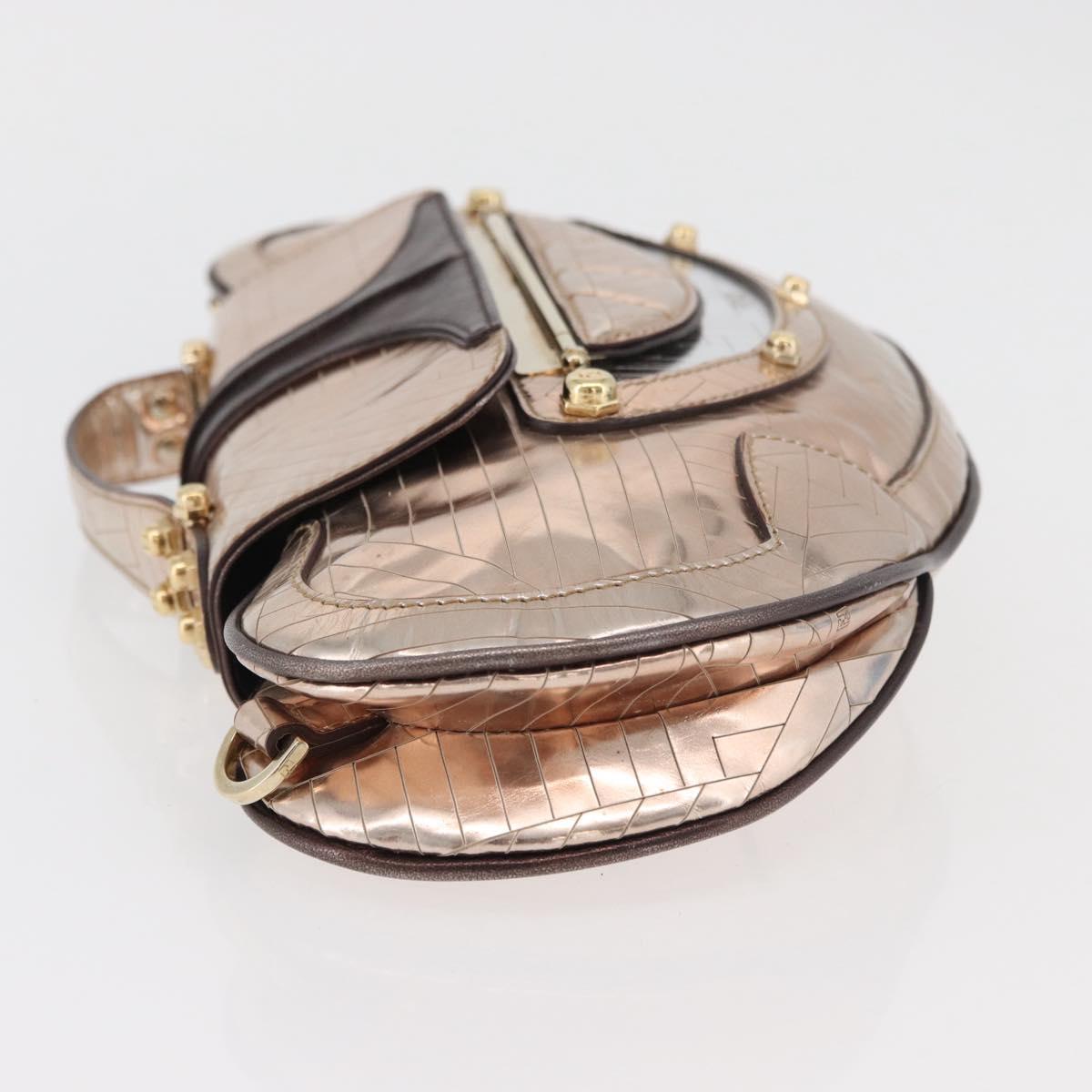 FENDI Hand Bag Patent leather Bronze Gold Auth 179053A